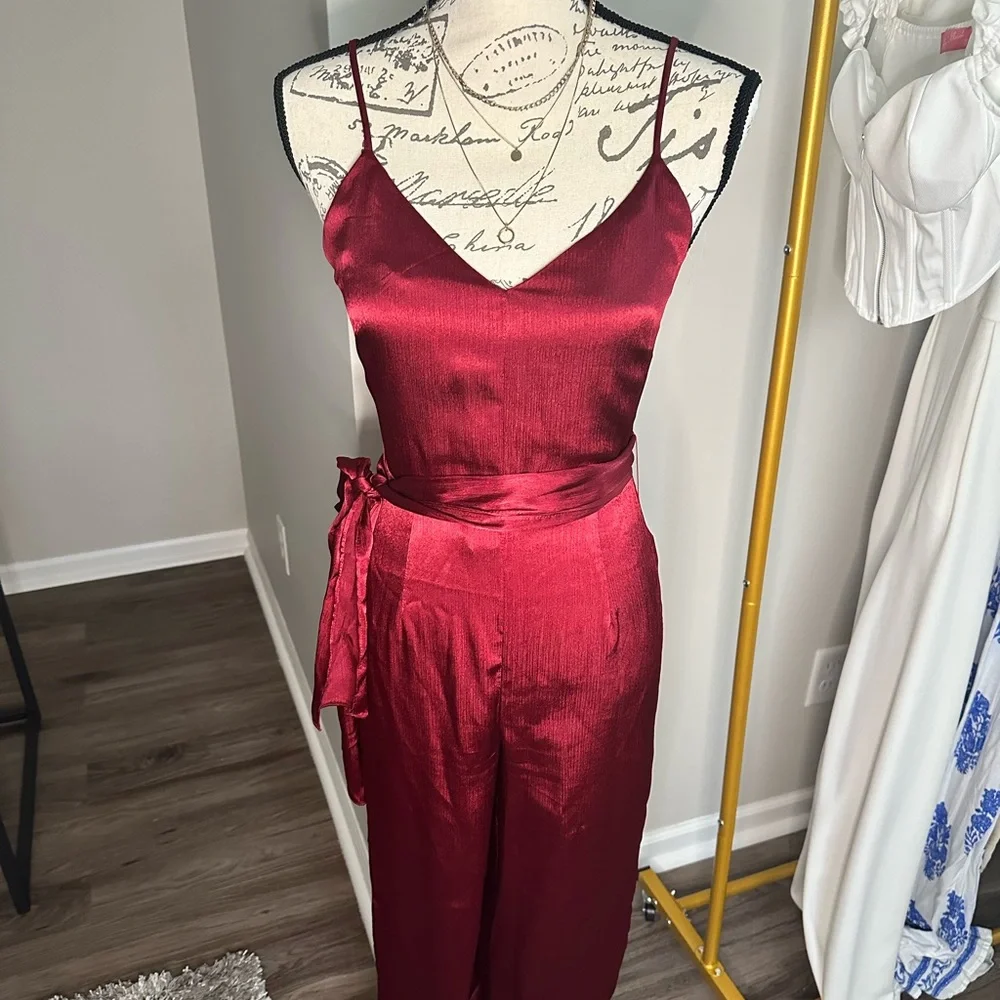 Cranberry Satin Jumpsuit - Picture 1 of 2